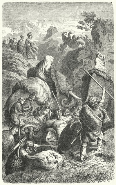 Hannibals korsning av Alperna, 218 f.Kr. (gravyr) av Heinrich Leutemann