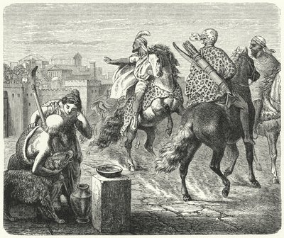 Jugurtha av Numidia lämnar den korrupta staden Rom (gravyr) av Heinrich Leutemann