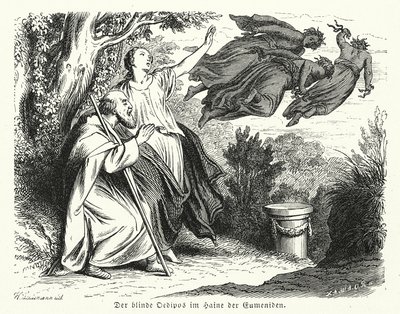 Oidipus och Antigone i Eumenidernas lund (gravyr) av Heinrich Leutemann