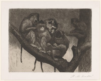 Fem apor i ett träd av Heinrich M. Krabbé (signed by artist)