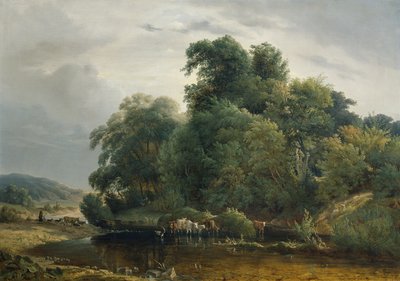 Landskap med boskap och herdinna av Heinrich Peyer