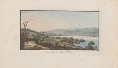 Utsikt över Lüscherz på Bielersee Luschertz, nära Lac de Bienne (titel på objekt) Landskap i Schweiz (serietitel) Samling av några perspektiv i Schweiz (serietitel) av Heinrich Rieter