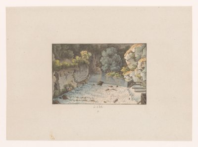 Vy över ett vattenfall vid Orbe à Orbe (titel på objekt) Utsikter över Schweiz (serietitel) Collection de quelques vues dessinées en Suisse d