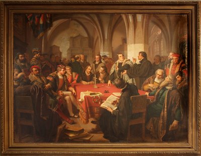 August Noack religionsdialog i Marburgs slott 1869 med ram av Heinrich Stürzl