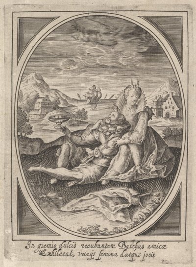 Ett par satt på marken, mannen håller i en bägare och lutar sig mot..., ca. 1585-1621. av Heinrich Ulrich