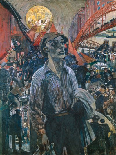 Arbetare på ett Hamburgs varv Hamburg Comrade, 1928. av Heinrich Vogeler