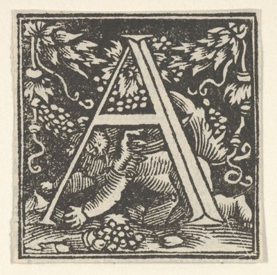 Inledande bokstav A med putto, ca. 1538. av Heinrich Vogtherr