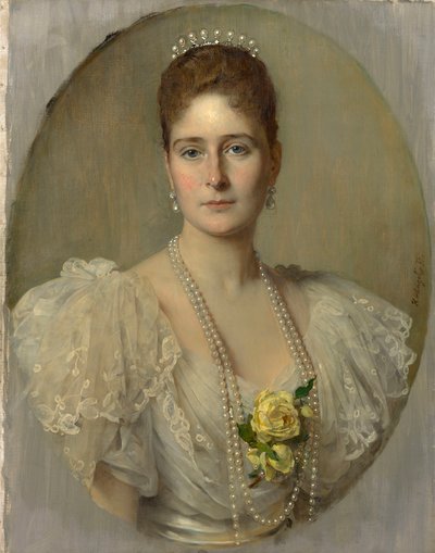 Porträtt av kejsarinnan Alexandra Fyodorovna av Ryssland 1872-1918, hustru till tsar Nicholas II, 1897. av Heinrich von Angeli