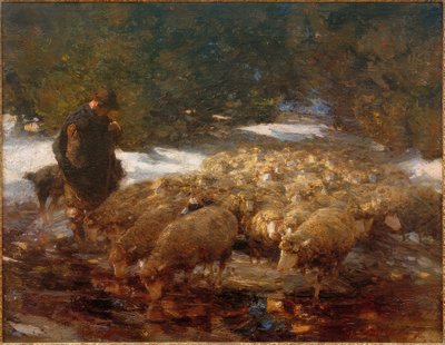 Herde med får i landskapet av Heinrich von Zügel