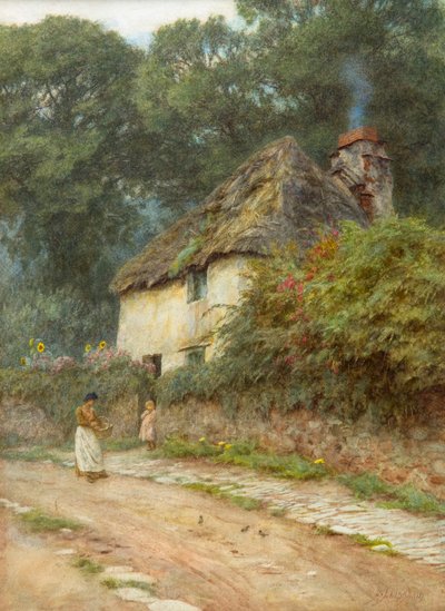 En stuga i Devonshire (akvarell) av Helen Allingham