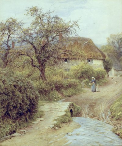 A Hill Farm, Symondsbury, Dorset (akvarell på papper) av Helen Allingham