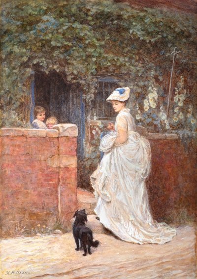 Ett besök i stugan (akvarell med bodycolour) av Helen Allingham
