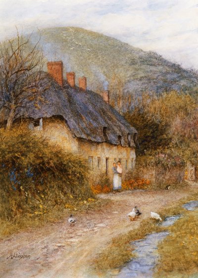 På Symondsbury nära Bridport, Dorset (akvarell med utskrapa) av Helen Allingham