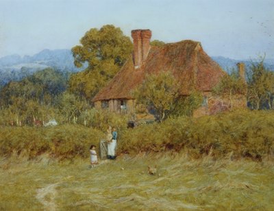 Stuga på Broadham Green, Surrey, i Sunset Light av Helen Allingham