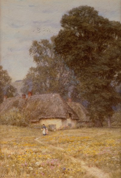 Stugor i Quidhampton, nära Salisbury (akvarell på papper) av Helen Allingham