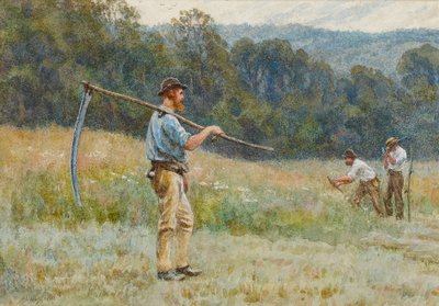Cutting Hay in the Surrey Hills (wc på papper) av Helen Allingham