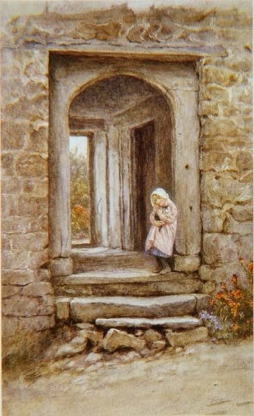 Flicka med kattunge av Helen Allingham