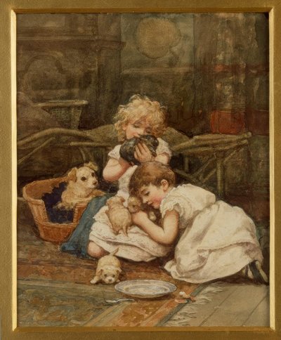 H.Allingham, De nya husdjuren / Aquarell av Helen Allingham