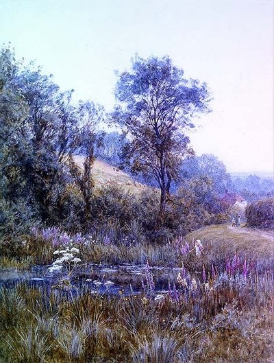 Plockar blommor vid dammen av Helen Allingham