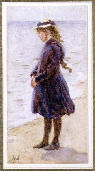 Porträtt av en flicka på en strand av Helen Allingham