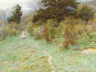 Primroses on a Surrey Heath (wc på papper) av Helen Allingham