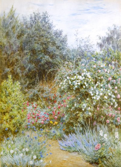 Rosor i Gertrude Jekylls trädgård, Munstead Wood, Surrey (akvarell) av Helen Allingham
