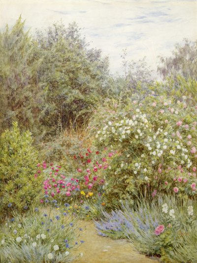 Rosor i Gertrude Jekylls trädgård, Surrey (akvarell på papper) av Helen Allingham