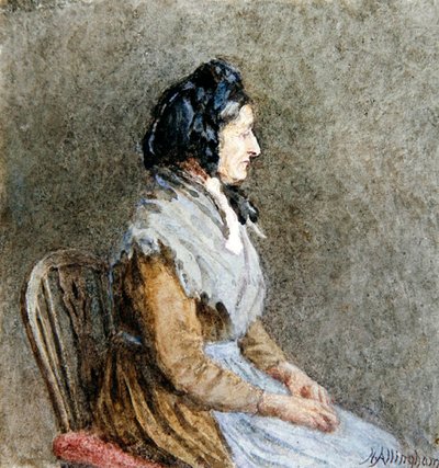 Den blå sjalen (akvarell på papper) av Helen Allingham