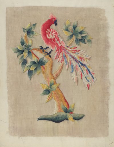 Sektion av sänggardin, ca. 1937. av Helen E. Gilman