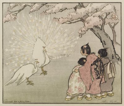 White Peacock, 1914 (träsnitt i färg) av Helen Hyde