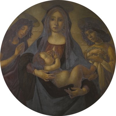 Jungfrun och barnet med Johannes och en ängel (efter Botticelli), sent 1800-1900-tal av Helen d.1937 Coombe