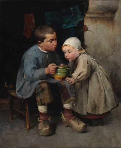 En pojke som matar sin lillasyster av Helene Schjerfbeck