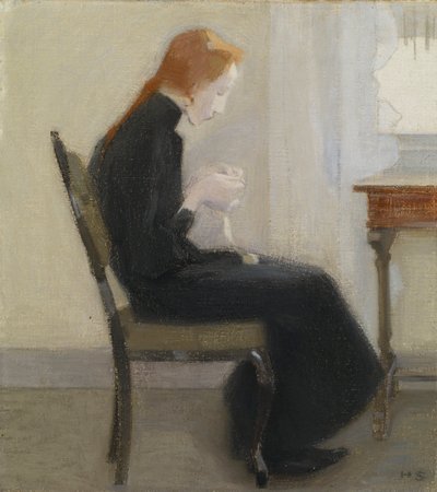 Tjejvirkning - Tjejvirkning, av Schjerfbeck, Helene (1862-1946). olja på duk av Helene Schjerfbeck