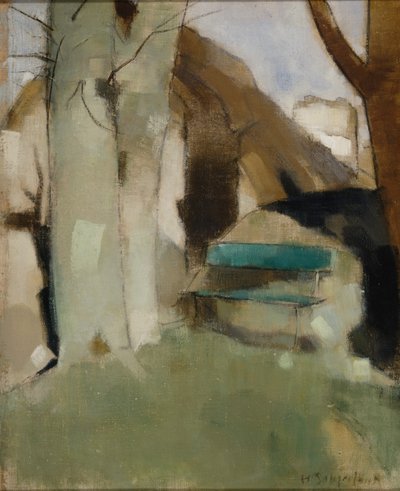 Shadow on the Wall II Green Bench, 1928. av Helene Schjerfbeck