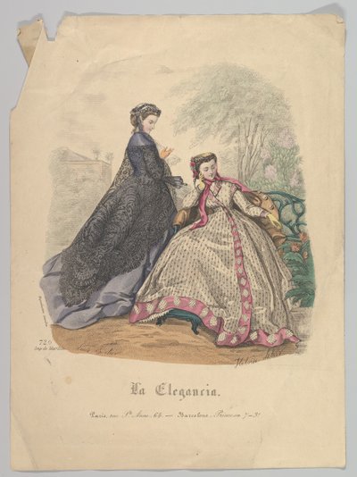 Two Women Outdoors, nr 720, från La Elegancia Barcelona, 1800-talet. av Heloise Leloir