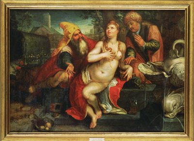 Susannah och de äldste ... (målning på trä) av Hendrick (attr. to) Goltzius