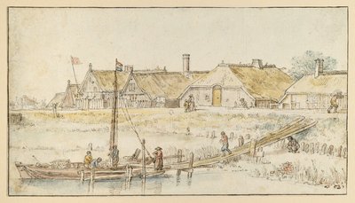 Bygata vid kanalbanken av Hendrick Avercamp