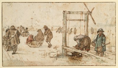 Tre slädar på isen av Hendrick Avercamp