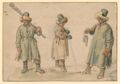 Tre studier av en bonde i vinterkläder av Hendrick Avercamp