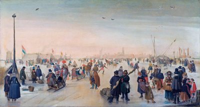 Holländska: Is nära en stad Vinterlandskap nära en stad Njuter av isen nära en stad av Hendrick Avercamp