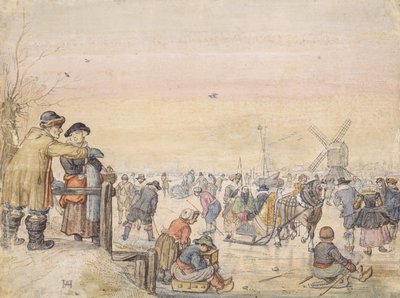 Enjoying the Ice, 1630 (penna och wc på papper) av Hendrick Avercamp