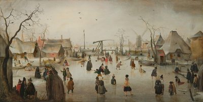 Skridskoåkning i en by av Hendrick Avercamp