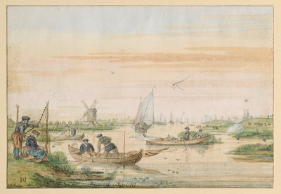 Kanallandskap med fiskare och ugglejägare av Hendrick Avercamp