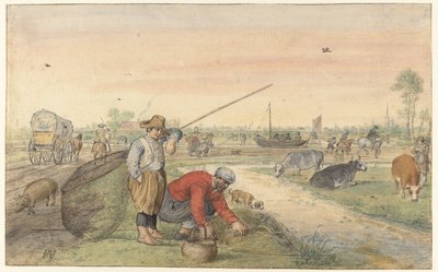 Landskap med två ålfiskare vid ett dike av Hendrick Avercamp