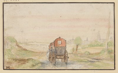 Landsväg med en röd vagn av Hendrick Avercamp