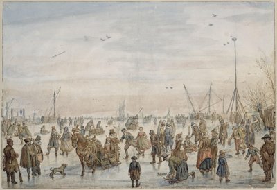 Vinterlandskap vid solnedgång av Hendrick Avercamp