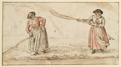 Två kvinnor med spadar av Hendrick Avercamp