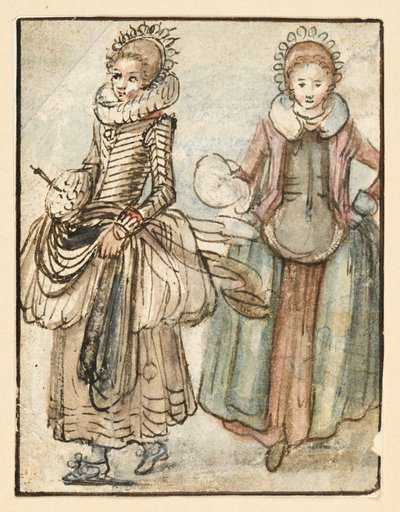 Två stående kvinnor av Hendrick Avercamp