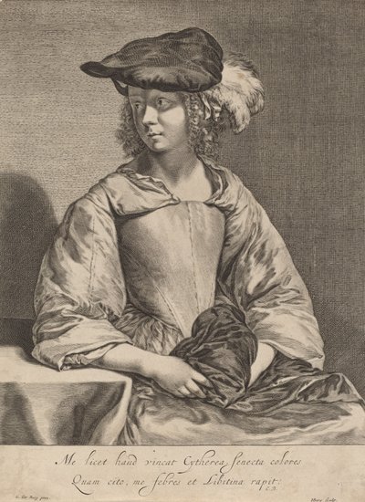 Flicka i en plymerad hatt. av Hendrick Bary