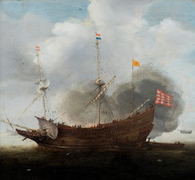 Ett örlogsfartyg (olja på pannå) av Hendrick Cornelisz Vroom